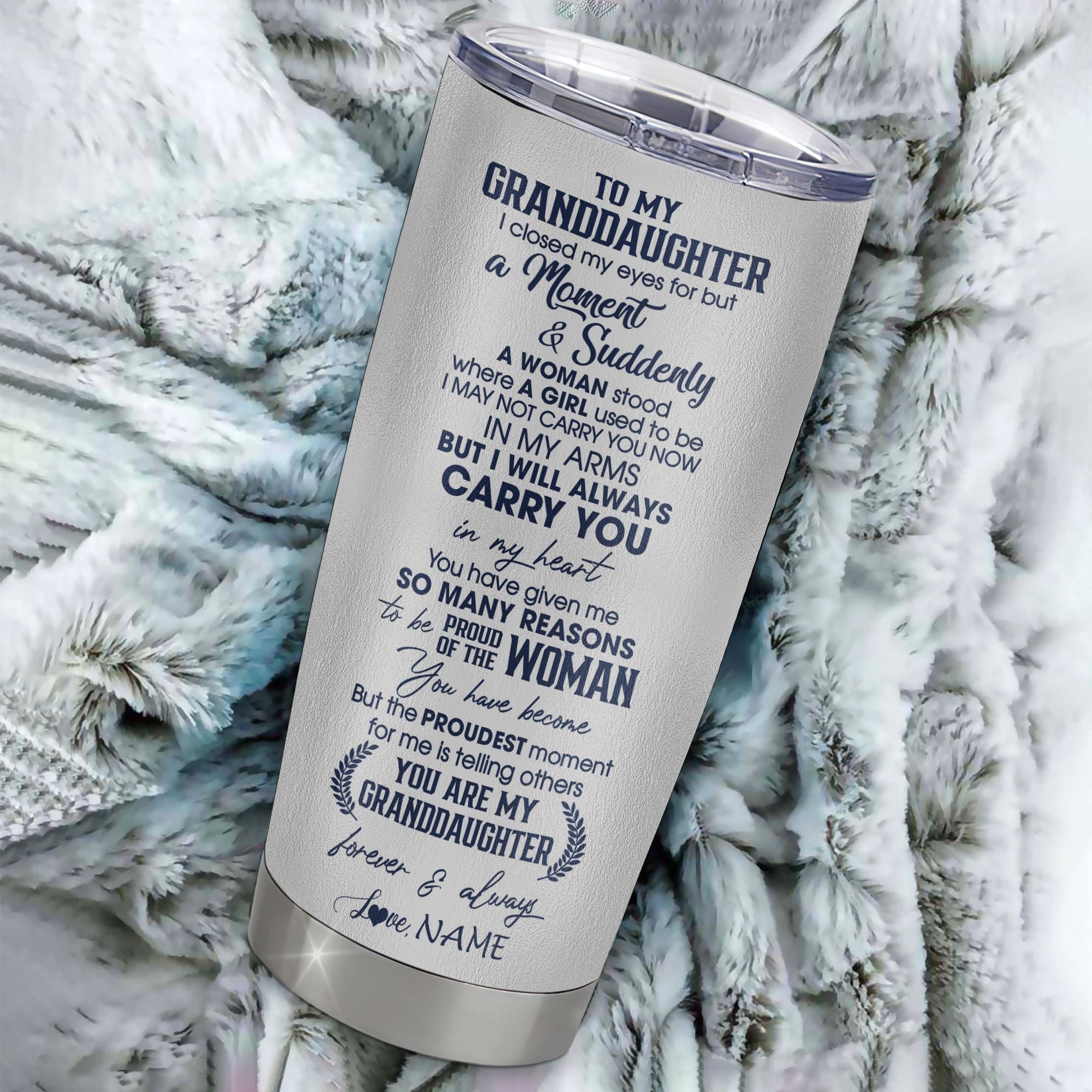 Personalized To My Granddaughter Tumbler From Grandma Stainless Steel Cup I Close My Eyes Wolf Granddaughter Birthday Gifts Graduation Christmas Custom Travel Mug | teecentury