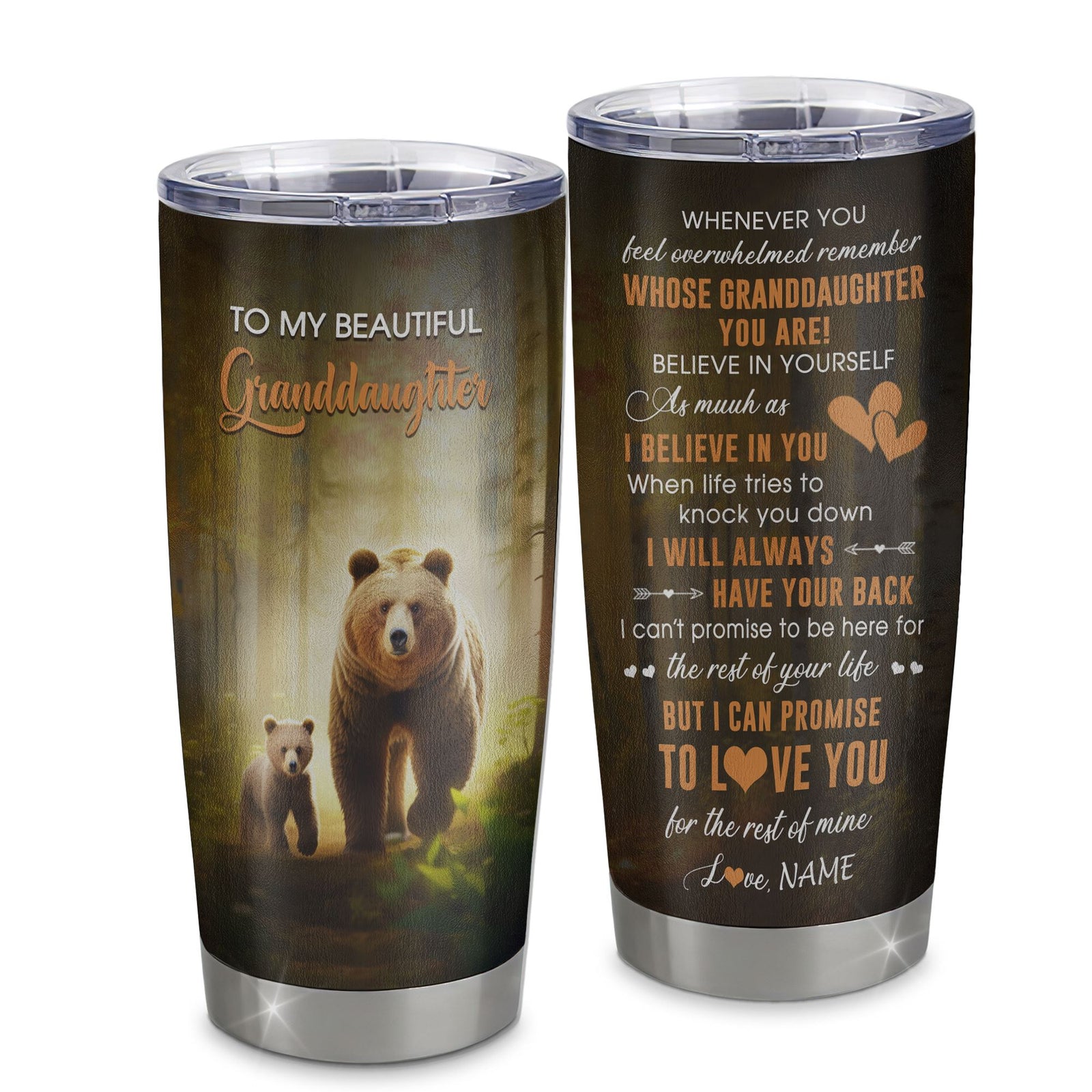 Personalized To My Granddaughter Tumbler From Grandma Stainless Steel Cup Whenever You Feel Bear Granddaughter Birthday Gifts Graduation Christmas Custom Travel Mug | teecentury