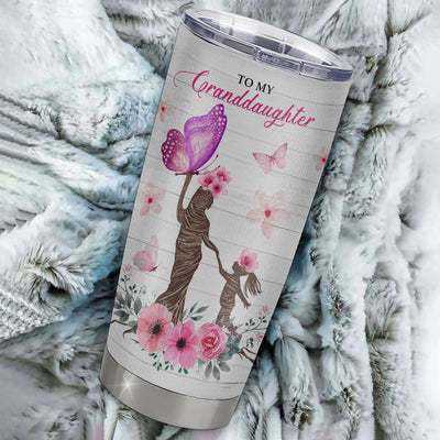 Personalized To My Granddaughter Tumbler From Grandma Stainless Steel Cup Wherever Your Journey Tree Butterfly Granddaughter Birthday Christmas Travel Mug | teecentury