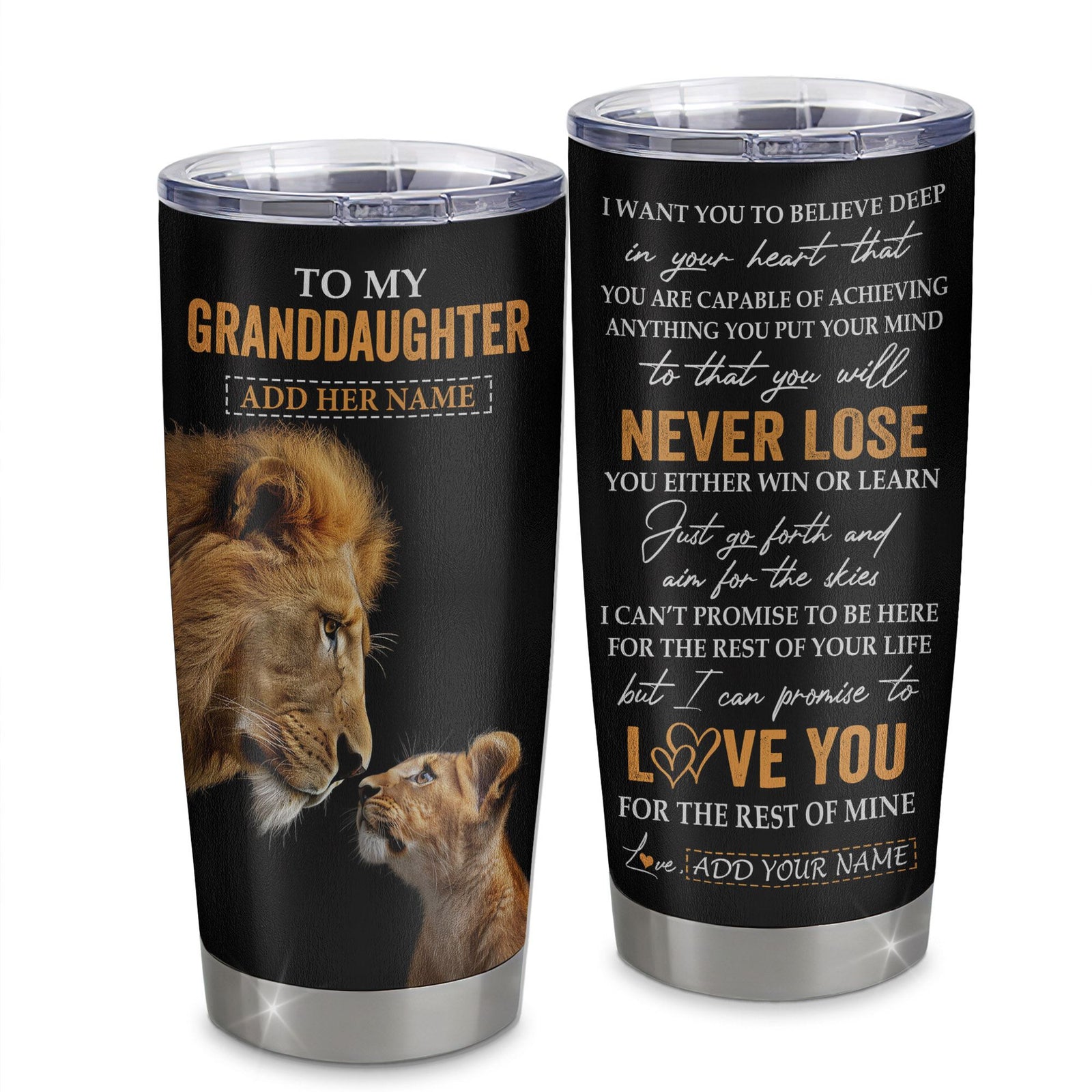 Personalized To My Granddaughter Tumbler From Grandpa Papa You Will Never Lose Lion Granddaughter Birthday Gifts Graduation Christmas Custom Cup Travel Mug | teecentury