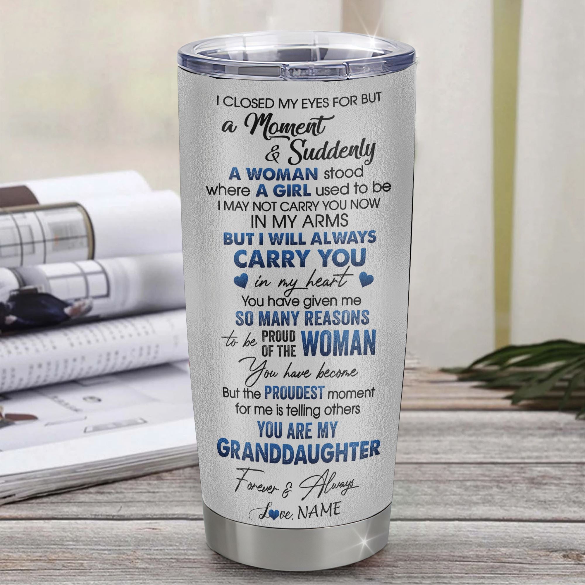 Personalized To My Granddaughter Tumbler From Grandpa Stainless Steel Cup I Close My Eyes For But A Moment Wolf Granddaughter Birthday Gifts Christmas Travel Mug | teecentury