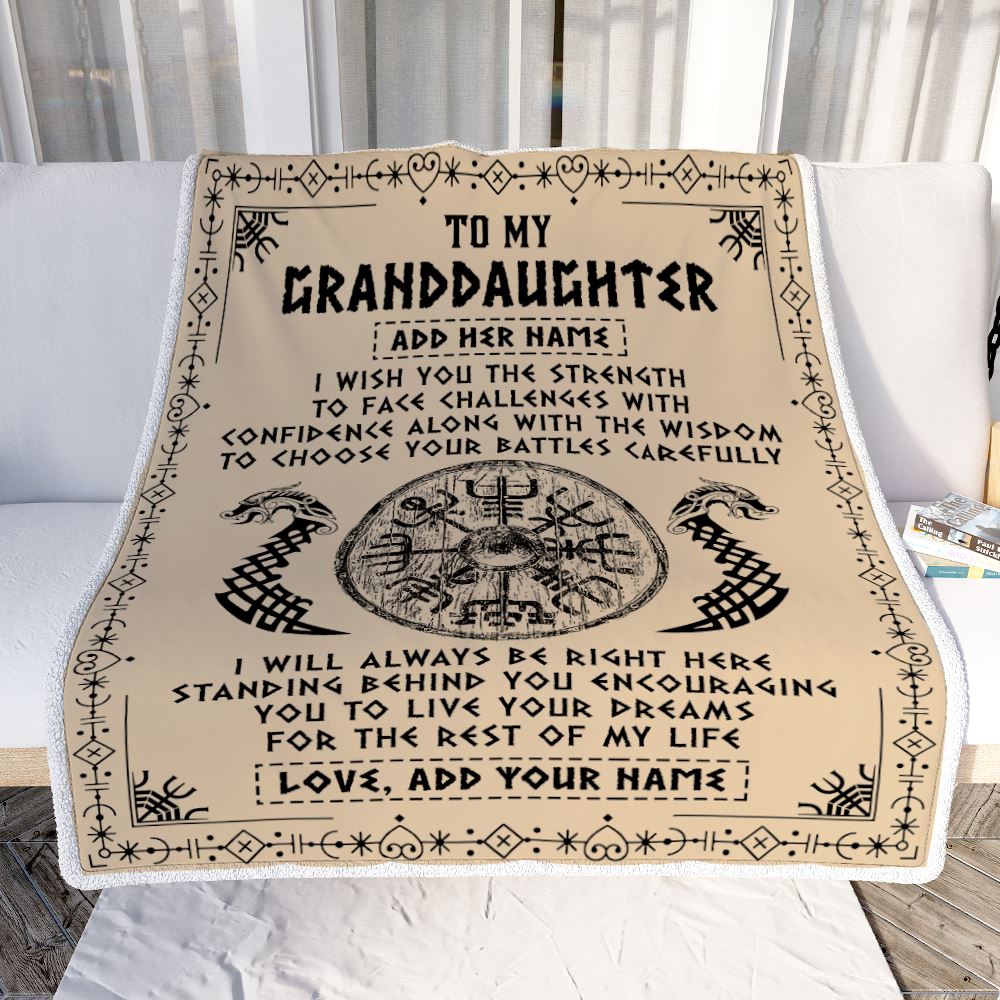 Personalized To My Granddaughter Viking Blanket From Grandma Grandpa I Wish You The Strength Scandinavian Norse Runes Viking For Women Birthday Fleece Blanket | teecentury