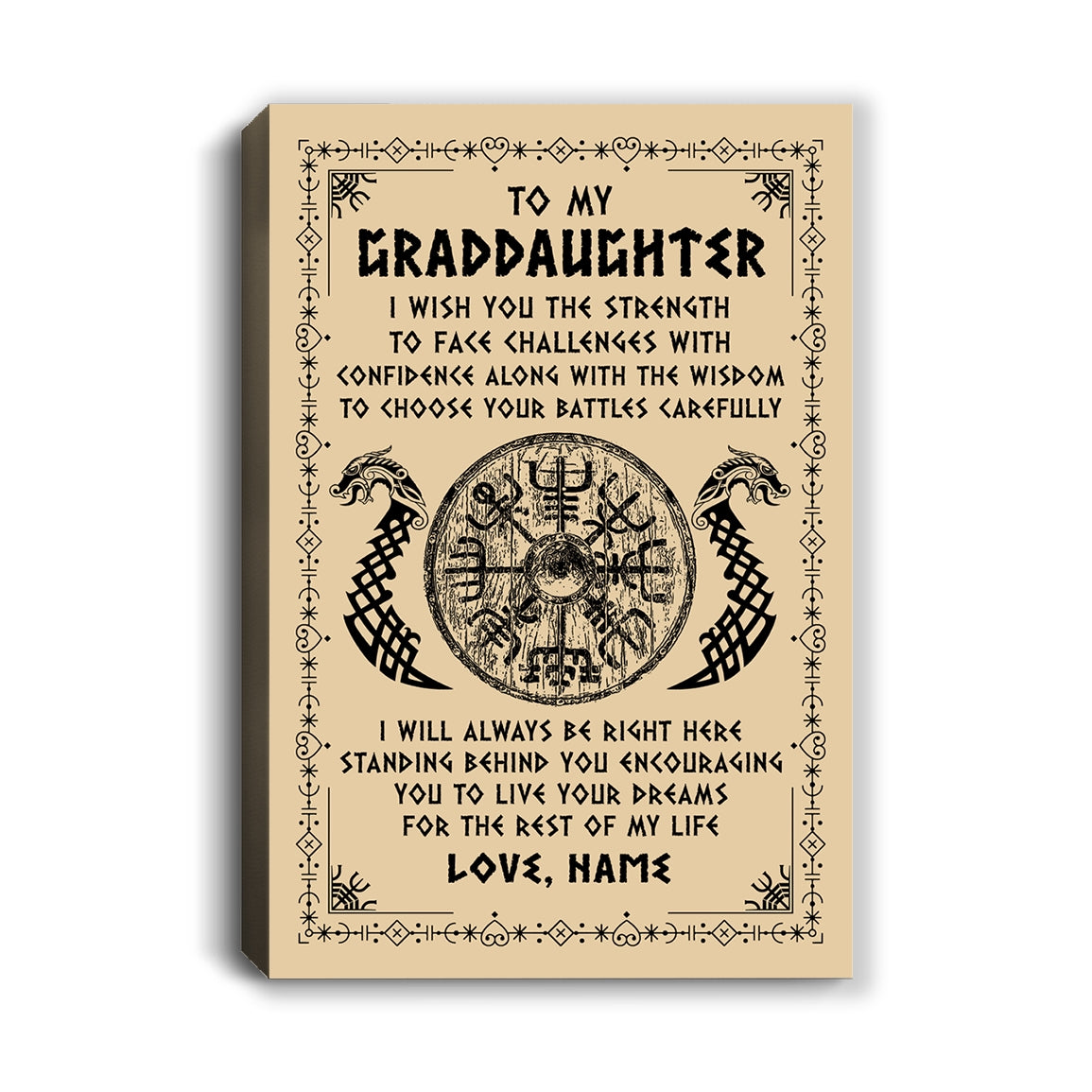 Personalized To My Granddaughter Viking Canvas I Wish You The Strength Scandinavian Norse Runes Viking For Women Birthday Gifts Custom Wall Art Print Framed Canvas | teecentury