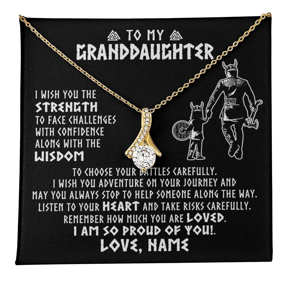 Alluring Beauty Necklace 18K Yellow Gold Finish | 1 | Personalized To My Granddaughter Viking Necklace From Papa Grandpa I Am So Proud Of You Runes Viking Birthday Christmas Customized Gift Box Message Card | teecentury