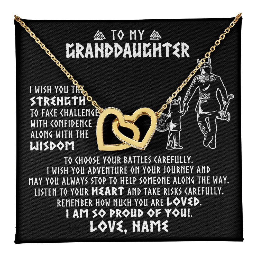 Interlocking Hearts Necklace 18K Yellow Gold Finish | 1 | Personalized To My Granddaughter Viking Necklace From Papa Grandpa I Am So Proud Of You Runes Viking Birthday Christmas Customized Gift Box Message Card | teecentury