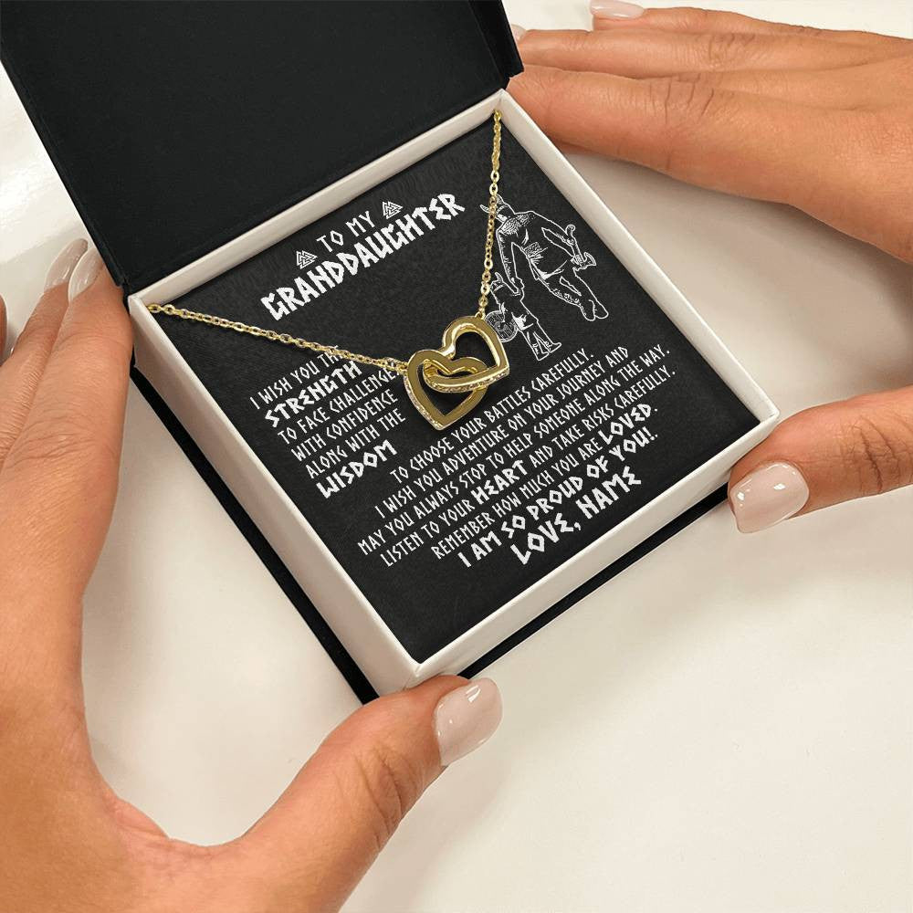 Interlocking Hearts Necklace 18K Yellow Gold Finish | 2 | Personalized To My Granddaughter Viking Necklace From Papa Grandpa I Am So Proud Of You Runes Viking Birthday Christmas Customized Gift Box Message Card | teecentury
