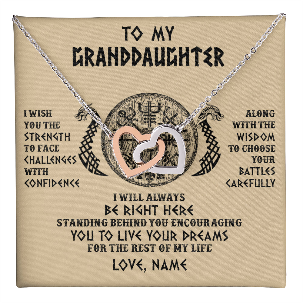 Interlocking Hearts Necklace Stainless Steel & Rose Gold Finish | 1 | Personalized To My Granddaughter Viking Necklace I Wish You The Strength Scandinavian Norse Runes Viking For Women Birthday Customized Gift Box Message Card | teecentury