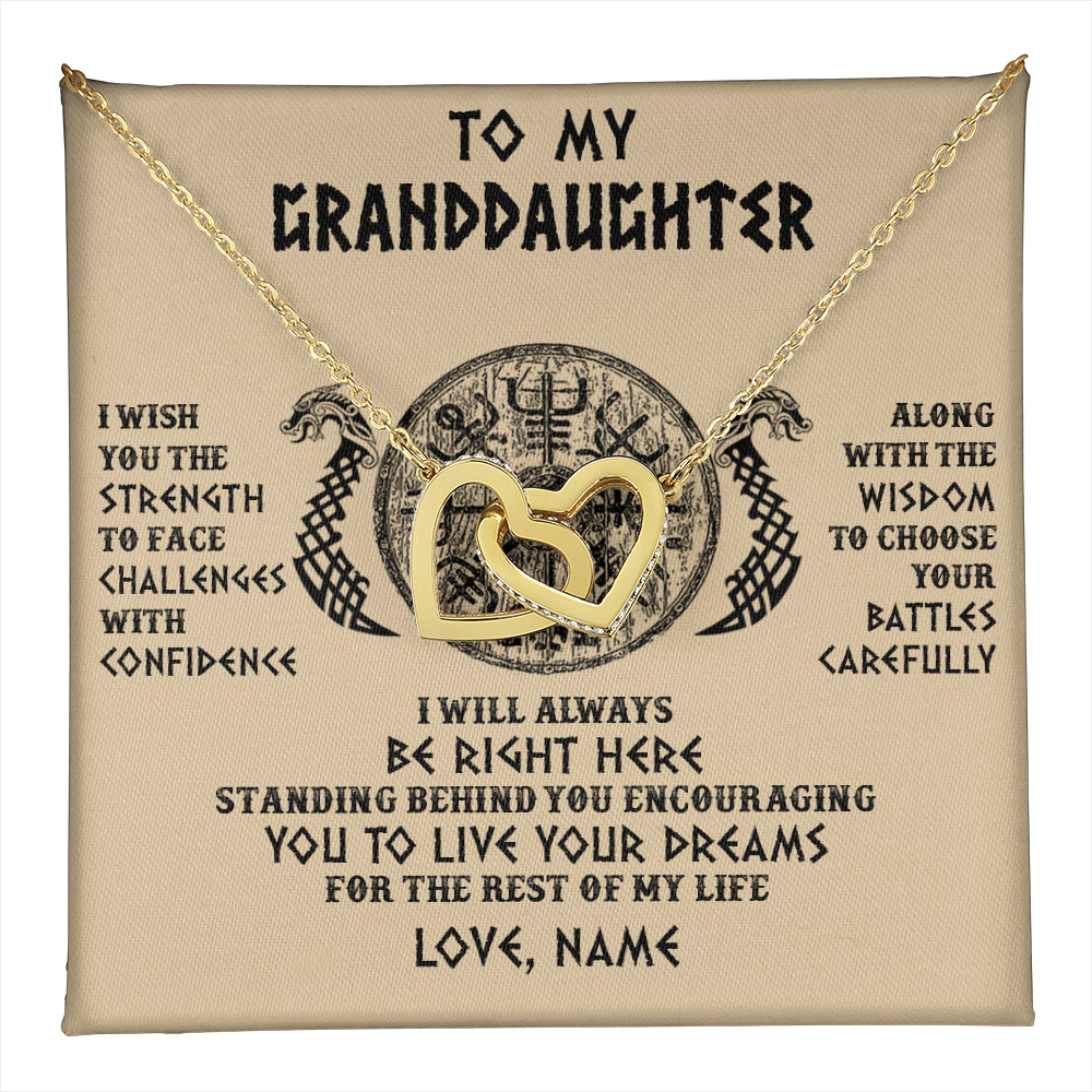 Interlocking Hearts Necklace 18K Yellow Gold Finish | 1 | Personalized To My Granddaughter Viking Necklace I Wish You The Strength Scandinavian Norse Runes Viking For Women Birthday Customized Gift Box Message Card | teecentury