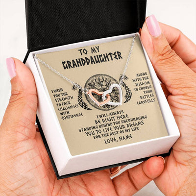 Interlocking Hearts Necklace Stainless Steel & Rose Gold Finish | 2 | Personalized To My Granddaughter Viking Necklace I Wish You The Strength Scandinavian Norse Runes Viking For Women Birthday Customized Gift Box Message Card | teecentury