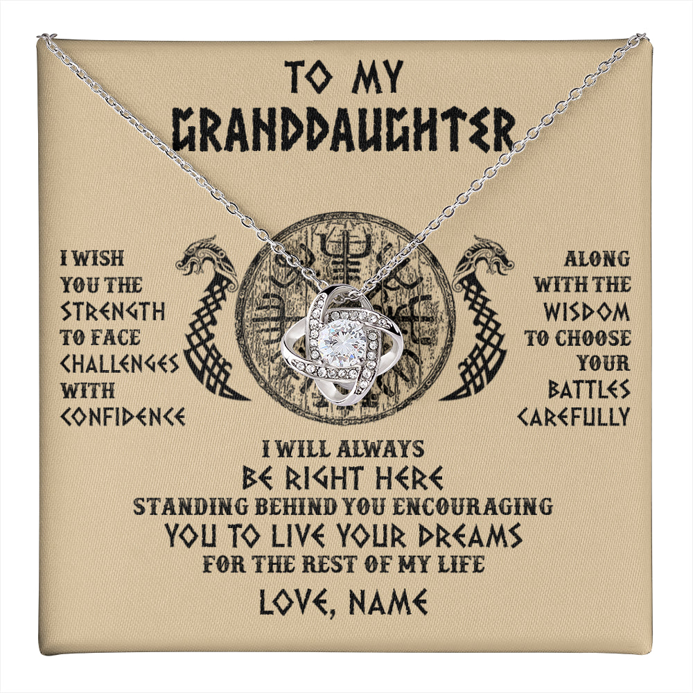 Love Knot Necklace 14K White Gold Finish | 1 | Personalized To My Granddaughter Viking Necklace I Wish You The Strength Scandinavian Norse Runes Viking For Women Birthday Customized Gift Box Message Card | teecentury