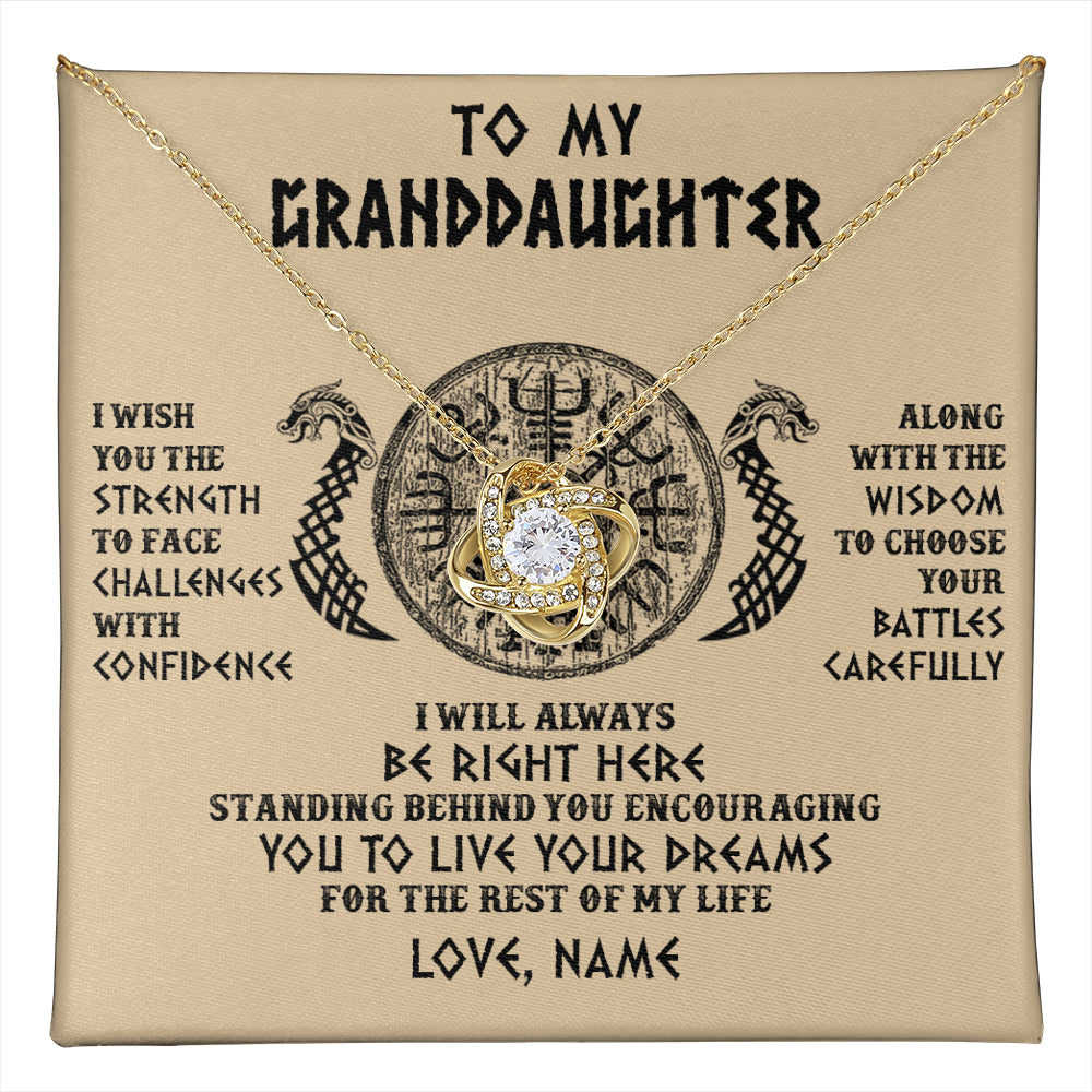 Love Knot Necklace 18K Yellow Gold Finish | 1 | Personalized To My Granddaughter Viking Necklace I Wish You The Strength Scandinavian Norse Runes Viking For Women Birthday Customized Gift Box Message Card | teecentury