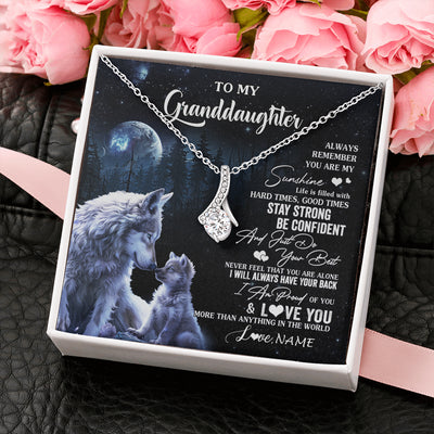 Alluring Beauty Necklace 14K White Gold Finish | 2 | Personalized To My Granddaughter Wolf Necklace From Grandma Grandpa Always Remember Granddaughter Birthday Christmas Customized Gift Box Message Card | teecentury