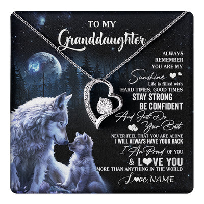 Forever Love Necklace 14K White Gold Finish | 1 | Personalized To My Granddaughter Wolf Necklace From Grandma Grandpa Always Remember Granddaughter Birthday Christmas Customized Gift Box Message Card | teecentury