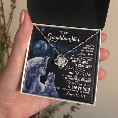 Love Knot Necklace 14K White Gold Finish | 2 | Personalized To My Granddaughter Wolf Necklace From Grandma Grandpa Always Remember Granddaughter Birthday Christmas Customized Gift Box Message Card | teecentury