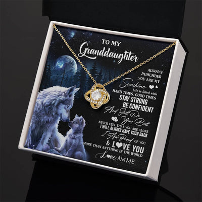 Love Knot Necklace 18K Yellow Gold Finish | 2 | Personalized To My Granddaughter Wolf Necklace From Grandma Grandpa Always Remember Granddaughter Birthday Christmas Customized Gift Box Message Card | teecentury