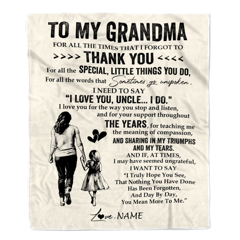 Personalized To My Grandma Blanket From Granddaughter For All The Times That I Forgot To Thank You Birthday Mothers Day Christmas Customized Fleece Blanket | teecentury