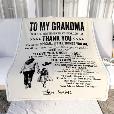 Personalized To My Grandma Blanket From Granddaughter For All The Times That I Forgot To Thank You Birthday Mothers Day Christmas Customized Fleece Blanket | teecentury