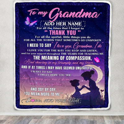 Personalized To My Grandma Blanket From Granddaughter Night Sky Thank You Love You Grandma Birthday Gifts Mothers Day Christmas Customized Fleece Blanket | teecentury