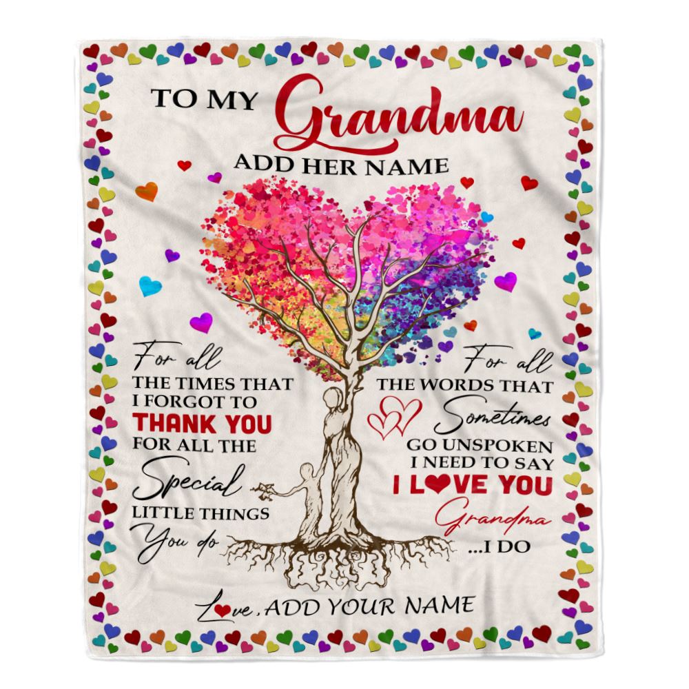 Personalized To My Grandma Blanket From Grandson Colorful Tree Thank You For All Grandma Birthday Gifts Mothers Day Christmas Customized Fleece Blanket | teecentury