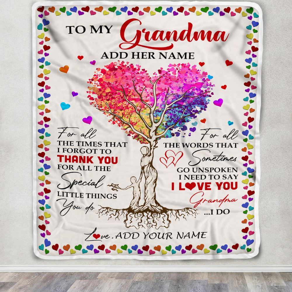 Personalized To My Grandma Blanket From Grandson Colorful Tree Thank You For All Grandma Birthday Gifts Mothers Day Christmas Customized Fleece Blanket | teecentury
