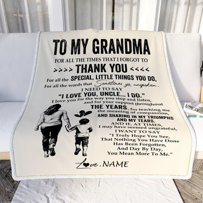 Personalized To My Grandma Blanket From Grandson For All The Times That I Forgot To Thank You Grandma Birthday Mothers Day Christmas Customized Fleece Blanket | teecentury