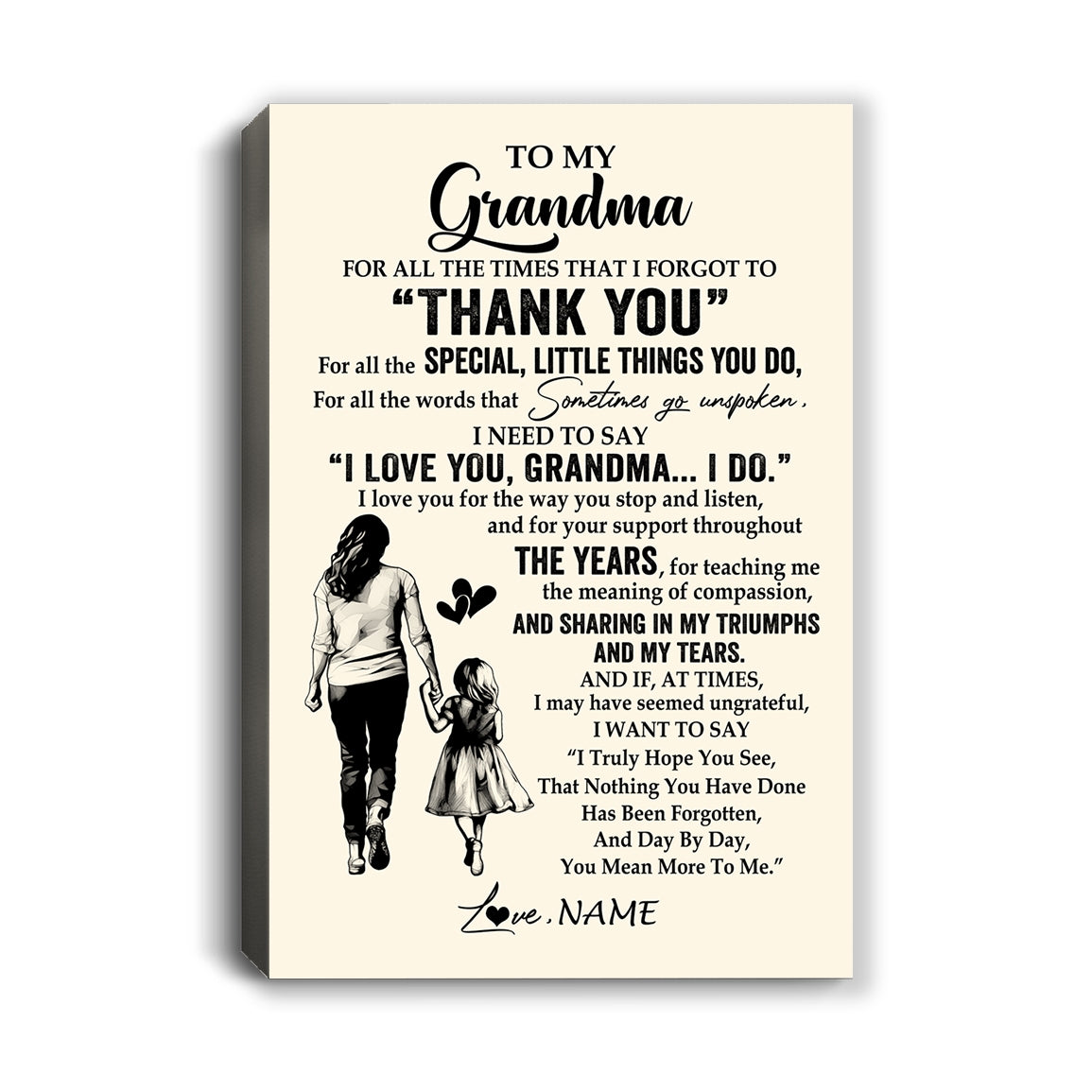 Personalized To My Grandma Canvas From Granddaughter For All The Times That I Forgot To Thank You Birthday Mothers Day Christmas Custom Wall Art Print Framed Canvas | teecentury