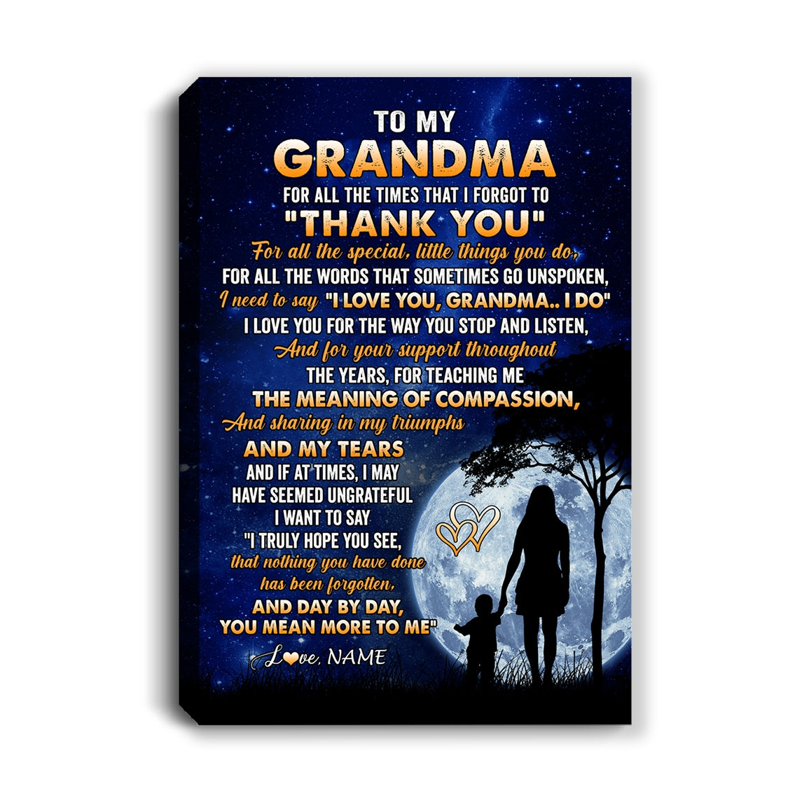 Personalized To My Grandma Canvas From Granddaughter Grandson Thank You Grateful Love Birthday Mothers Day Thanksgiving Christmas Custom Wall Art Print Framed Canvas | teecentury