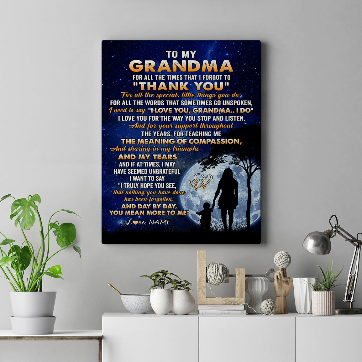 Personalized To My Grandma Canvas From Granddaughter Grandson Thank You Grateful Love Birthday Mothers Day Thanksgiving Christmas Custom Wall Art Print Framed Canvas | teecentury