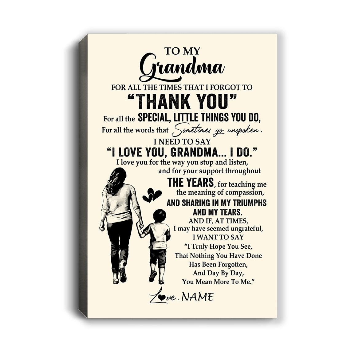 Personalized To My Grandma Canvas From Grandson For All The Times That I Forgot To Thank You Grandma Birthday Mothers Day Christmas Custom Wall Art Print Framed Canvas | teecentury