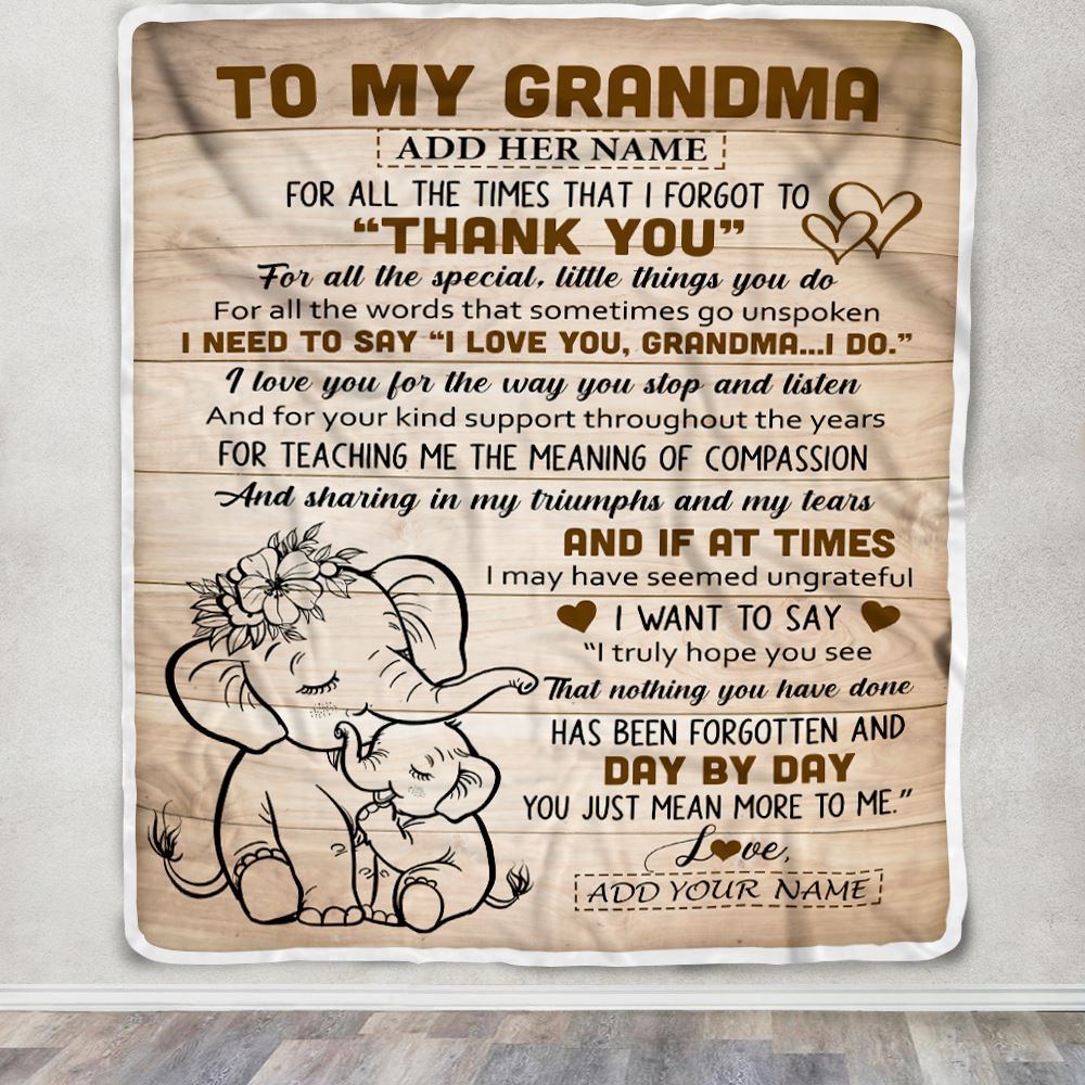 Personalized To My Grandma Gift Blanket From Granddaughter Elephant Thank You Best Grandma Birthday Gifts Mothers Day Christmas Custom Name Fleece Blanket | teecentury