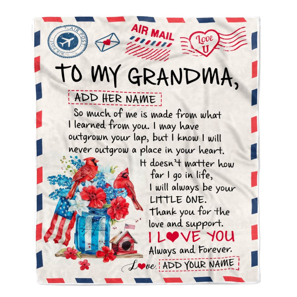 Personalized To My Grandma Gifts Blanket From Granddaughter Cardinal Letter Air Mail Letter Birthday Gifts For Grandma Mothers Day Christmas Grandma Fleece Blanket | teecentury