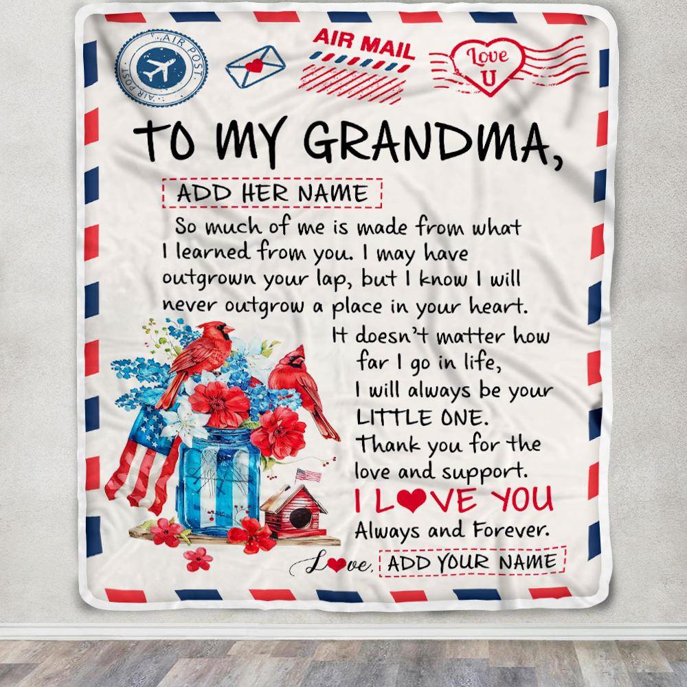 Personalized To My Grandma Gifts Blanket From Granddaughter Cardinal Letter Air Mail Letter Birthday Gifts For Grandma Mothers Day Christmas Grandma Fleece Blanket | teecentury