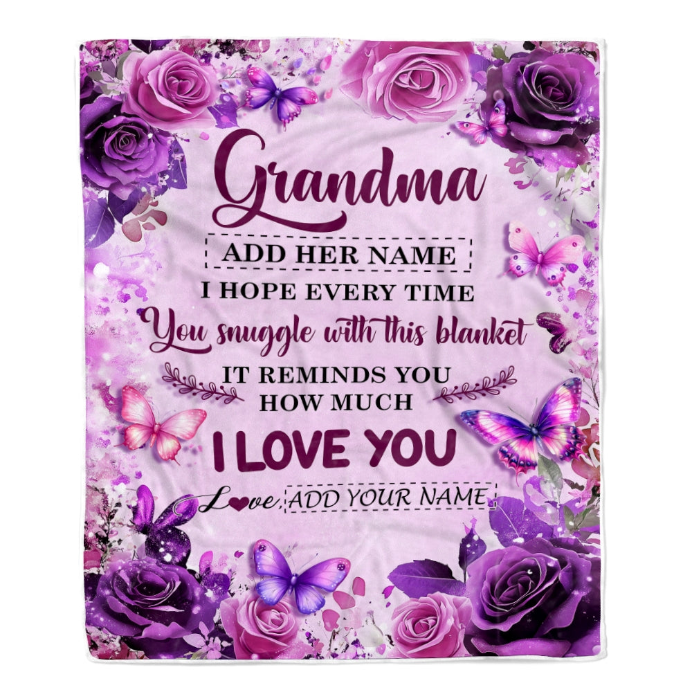 Personalized To My Grandma Gifts Blanket From Granddaughter Purple Floral Birthday Gifts For Grandma Mothers Day Thanksgiving Christmas Custom Fleece Blanket | teecentury