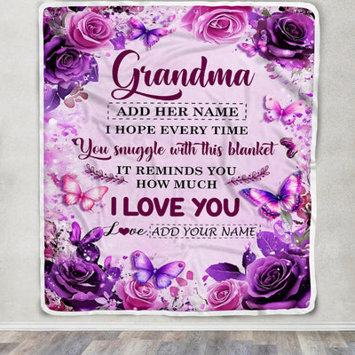 Personalized To My Grandma Gifts Blanket From Granddaughter Purple Floral Birthday Gifts For Grandma Mothers Day Thanksgiving Christmas Custom Fleece Blanket | teecentury