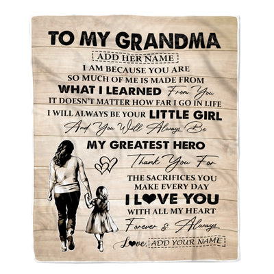 Personalized To My Grandma Gifts Blanket From Granddaughter Thank You My Hero Grandma Birthday Gift Mothers Day Thanksgiving Christmas Custom Fleece Blanket | teecentury