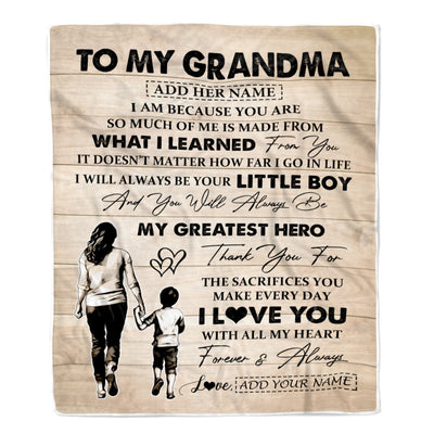 Personalized To My Grandma Gifts Blanket From Grandson Thank You My Hero Grandma Birthday Gift Mothers Day Thanksgiving Christmas Custom Fleece Throw Blanket | teecentury