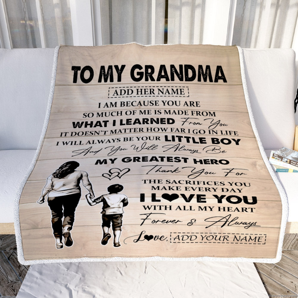 Personalized To My Grandma Gifts Blanket From Grandson Thank You My Hero Grandma Birthday Gift Mothers Day Thanksgiving Christmas Custom Fleece Throw Blanket | teecentury