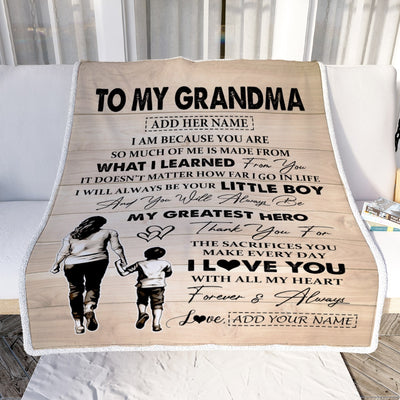 Personalized To My Grandma Gifts Blanket From Grandson Thank You My Hero Grandma Birthday Gift Mothers Day Thanksgiving Christmas Custom Fleece Throw Blanket | teecentury