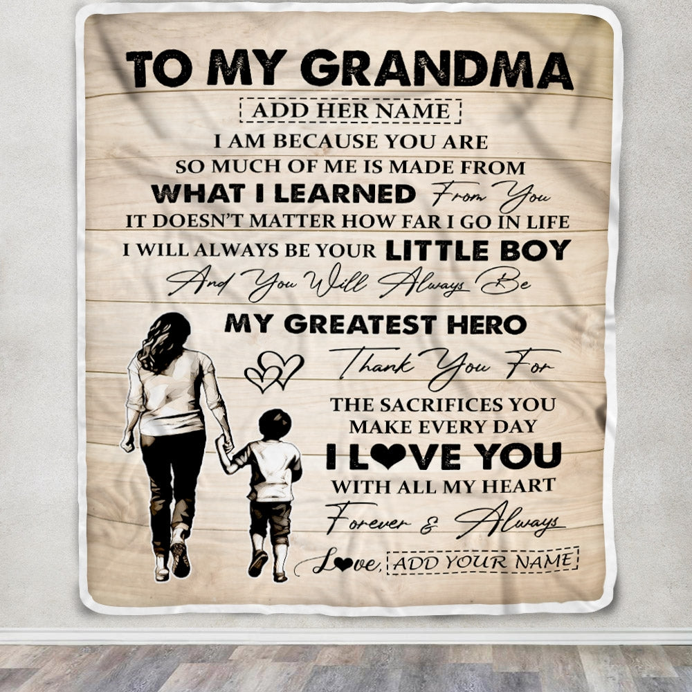 Personalized To My Grandma Gifts Blanket From Grandson Thank You My Hero Grandma Birthday Gift Mothers Day Thanksgiving Christmas Custom Fleece Throw Blanket | teecentury