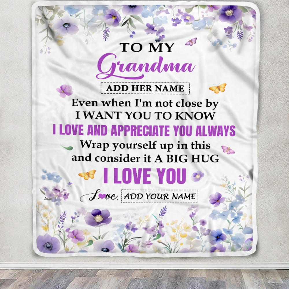 Personalized To My Grandma Gifts From Granddaughter Blanket I Love You Purple Floral Birthday Gift Idea For Grandma Gifts Christmas Custom Fleece Throw Blanket | teecentury
