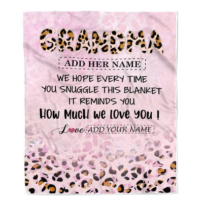 Personalized To My Grandma Gifts From Granddaughter Blanket Pink Leopard Happy Birthday Gifts For Grandma Mothers Day Christmas Customized Fleece Blanket | teecentury