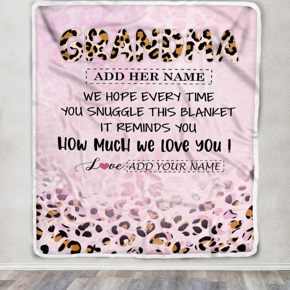 Personalized To My Grandma Gifts From Granddaughter Blanket Pink Leopard Happy Birthday Gifts For Grandma Mothers Day Christmas Customized Fleece Blanket | teecentury