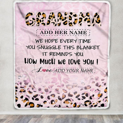 Personalized To My Grandma Gifts From Granddaughter Blanket Pink Leopard Happy Birthday Gifts For Grandma Mothers Day Christmas Customized Fleece Blanket | teecentury