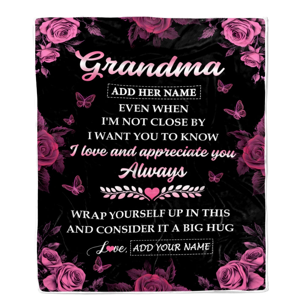 Personalized To My Grandma Gifts From Granddaughter Blanket Rose Floral It A Big Hug Birthday Gift Idea For Grandma Gifts Christmas Custom Fleece Throw Blanket | teecentury