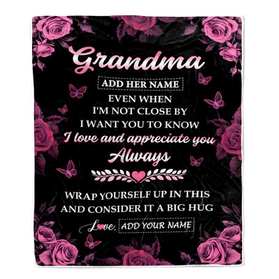 Personalized To My Grandma Gifts From Granddaughter Blanket Rose Floral It A Big Hug Birthday Gift Idea For Grandma Gifts Christmas Custom Fleece Throw Blanket | teecentury
