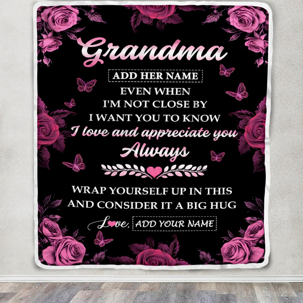 Personalized To My Grandma Gifts From Granddaughter Blanket Rose Floral It A Big Hug Birthday Gift Idea For Grandma Gifts Christmas Custom Fleece Throw Blanket | teecentury