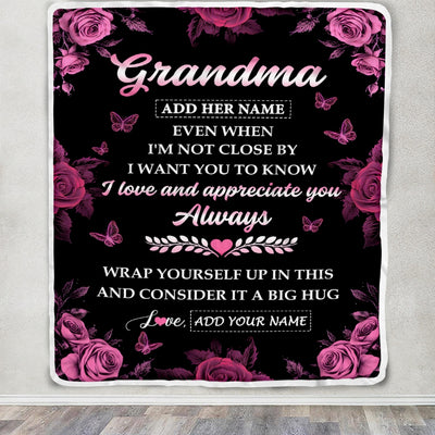 Personalized To My Grandma Gifts From Granddaughter Blanket Rose Floral It A Big Hug Birthday Gift Idea For Grandma Gifts Christmas Custom Fleece Throw Blanket | teecentury