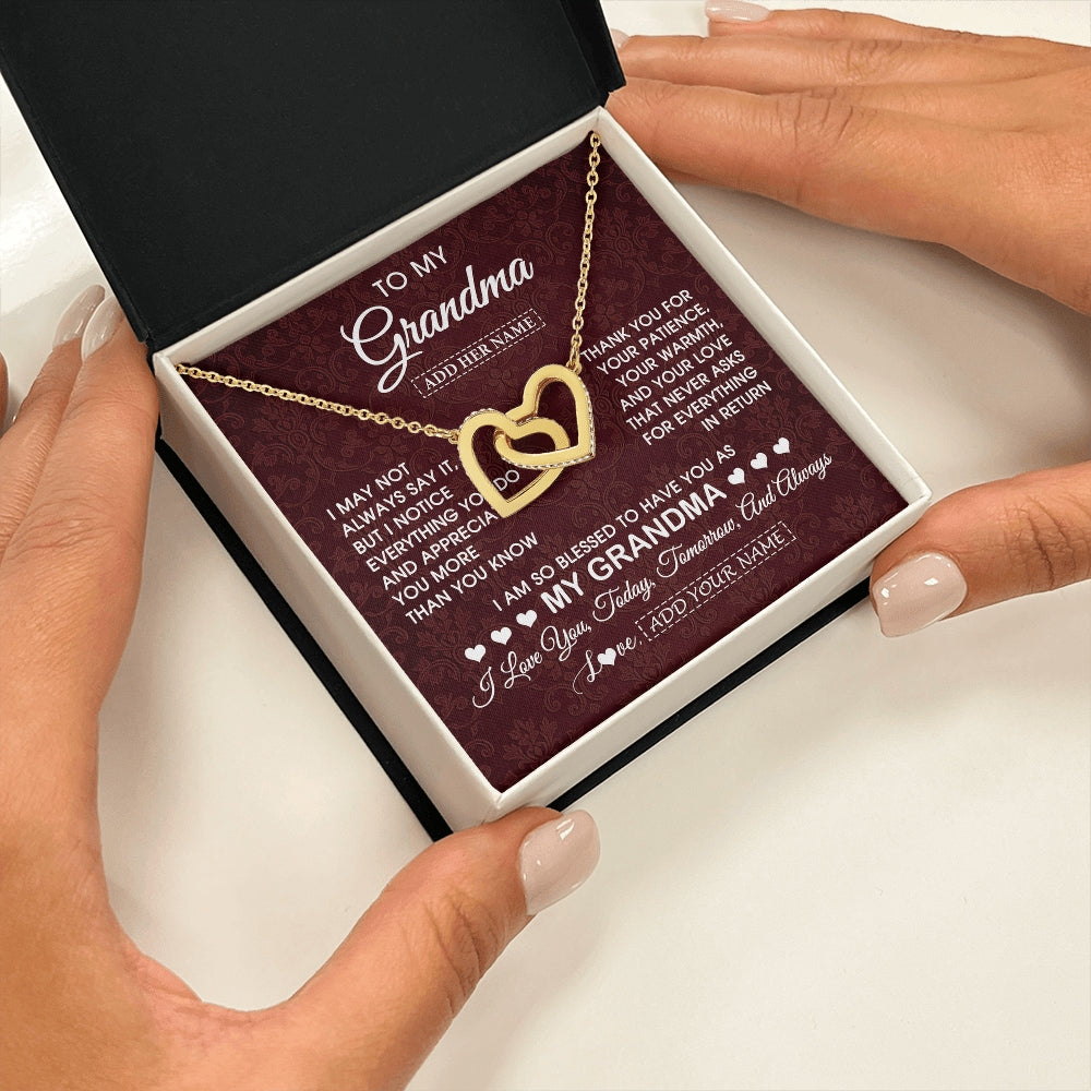 Interlocking Hearts Necklace 18K Yellow Gold Finish | 2 | Personalized To My Grandma Gifts From Granddaughter Necklace Meaningful Jewelry Pendant Gifts For Grandma Mothers Day Birthday Christmas Gift Box Message Card | https://teecentury.
