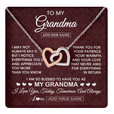 Interlocking Hearts Necklace Stainless Steel & Rose Gold Finish | 1 | Personalized To My Grandma Gifts From Granddaughter Necklace Meaningful Jewelry Pendant Gifts For Grandma Mothers Day Birthday Christmas Gift Box Message Card | https://teecentury.