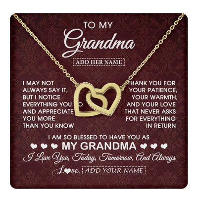 Interlocking Hearts Necklace 18K Yellow Gold Finish | 1 | Personalized To My Grandma Gifts From Granddaughter Necklace Meaningful Jewelry Pendant Gifts For Grandma Mothers Day Birthday Christmas Gift Box Message Card | https://teecentury.